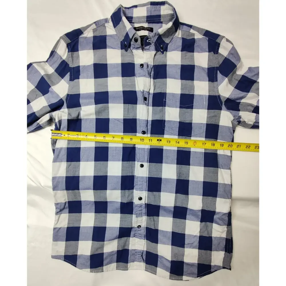 Banana Republic Men's Blue Plaid Long Sleeve Dress Shirt